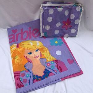 Vtg Barbie Pillowcase Curtain Valance 84x15 Purple Hearts Polkadot Flowers 90s